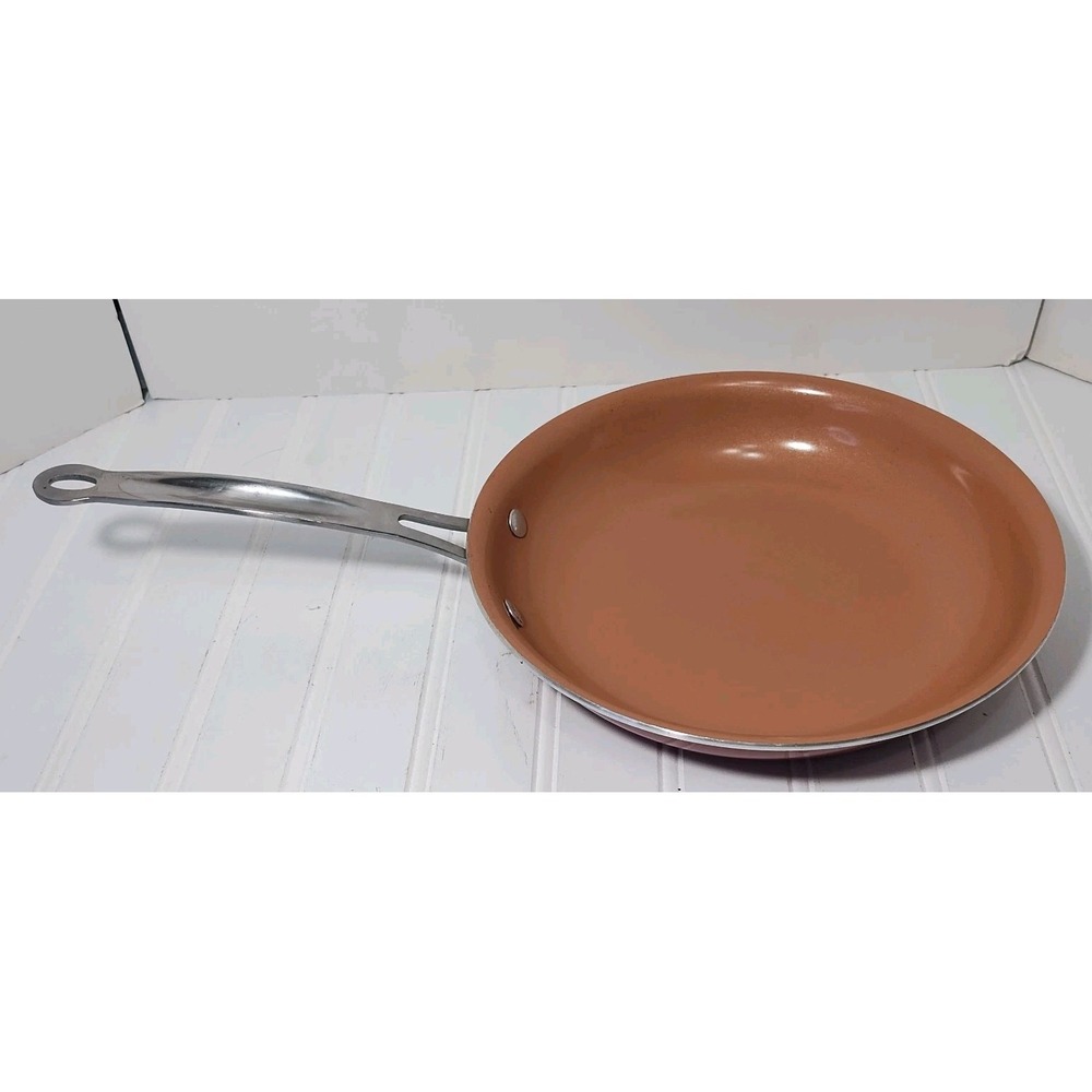 Red Copper 10" Round Frying Pan Bulbhead Nonstick Cookware Stovetop Skillet
